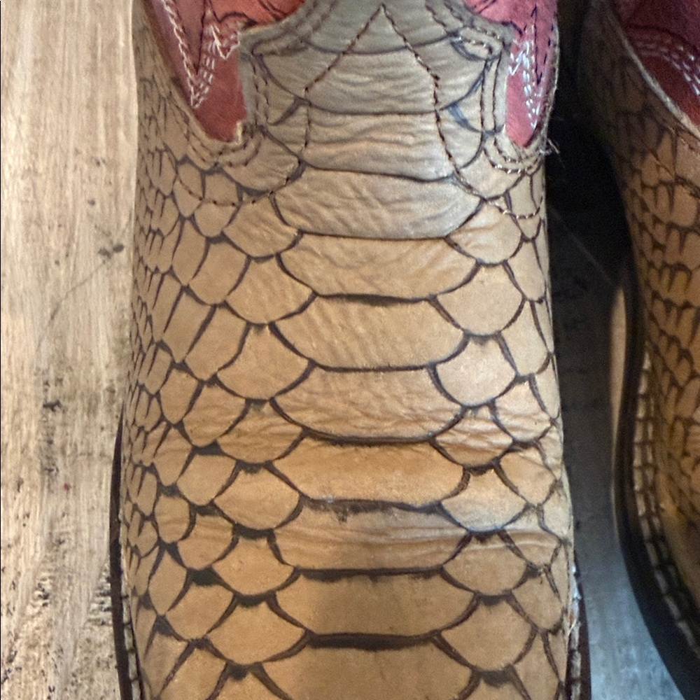 Kids Two-Tone Brown and Red Pull-On Western Boots - Picture 13 of 16